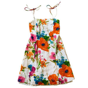 Ralph Lauren black label orange poppy floral spaghetti strap a-line cotton sz 12